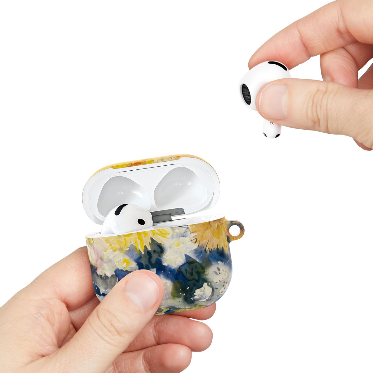 Floral Watercolor AirPod Case — Yellow Blue Sunflower Art Protective Cover