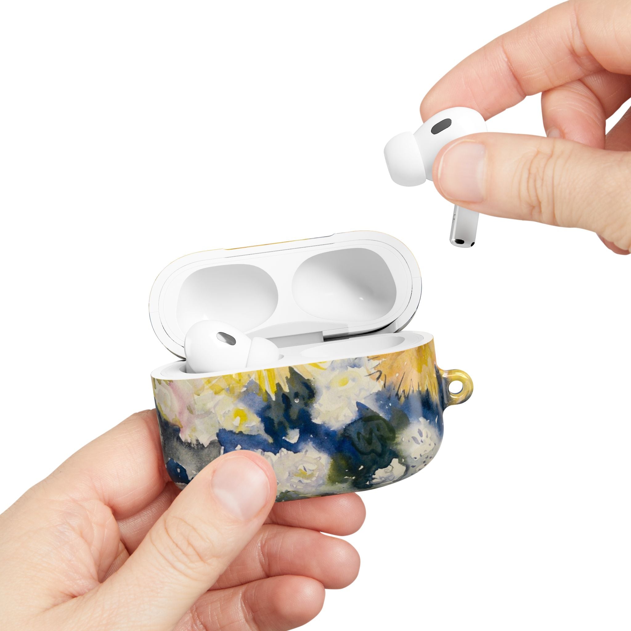 Floral Watercolor AirPod Case — Yellow Blue Sunflower Art Protective Cover