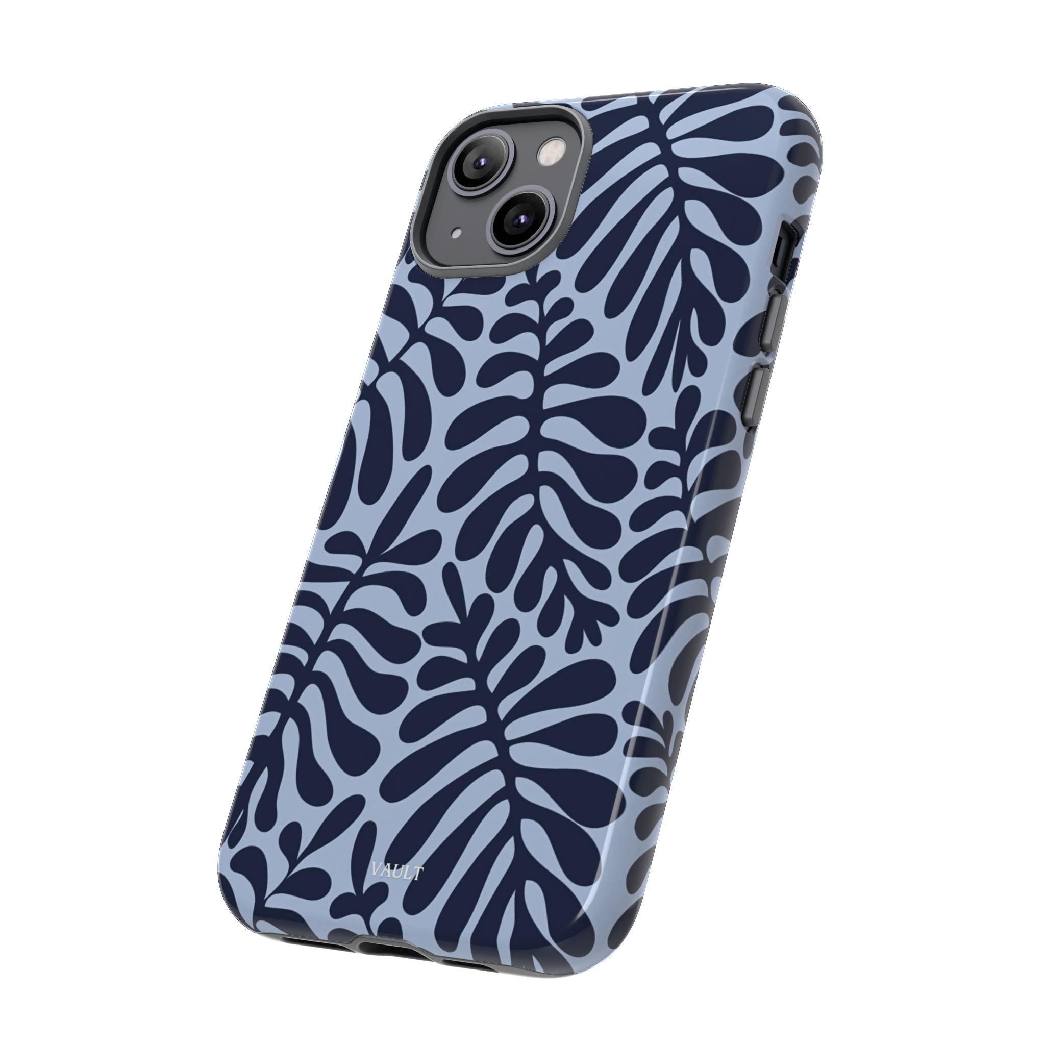 Floral Fern Tough Phone Case – Navy Blue on Light Blue, Protective Slim Cover