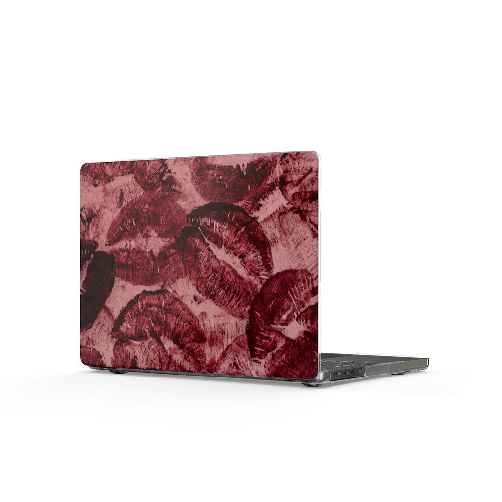 Lip Print Clear MacBook Case — Burgundy Kiss Pattern