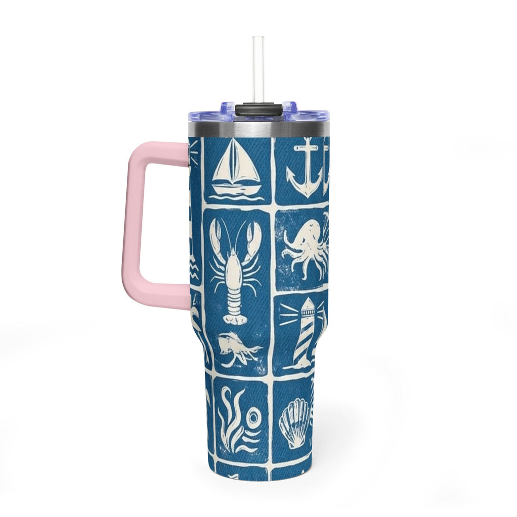 40oz Nautical Thermal Tumbler – Lighthouse, Anchor & Sea Life Travel Mug