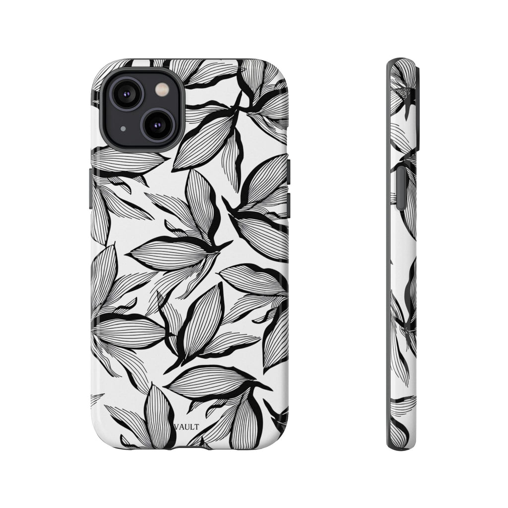 Floral Leaves Tough Phone Case – Black & White Botanical Protection