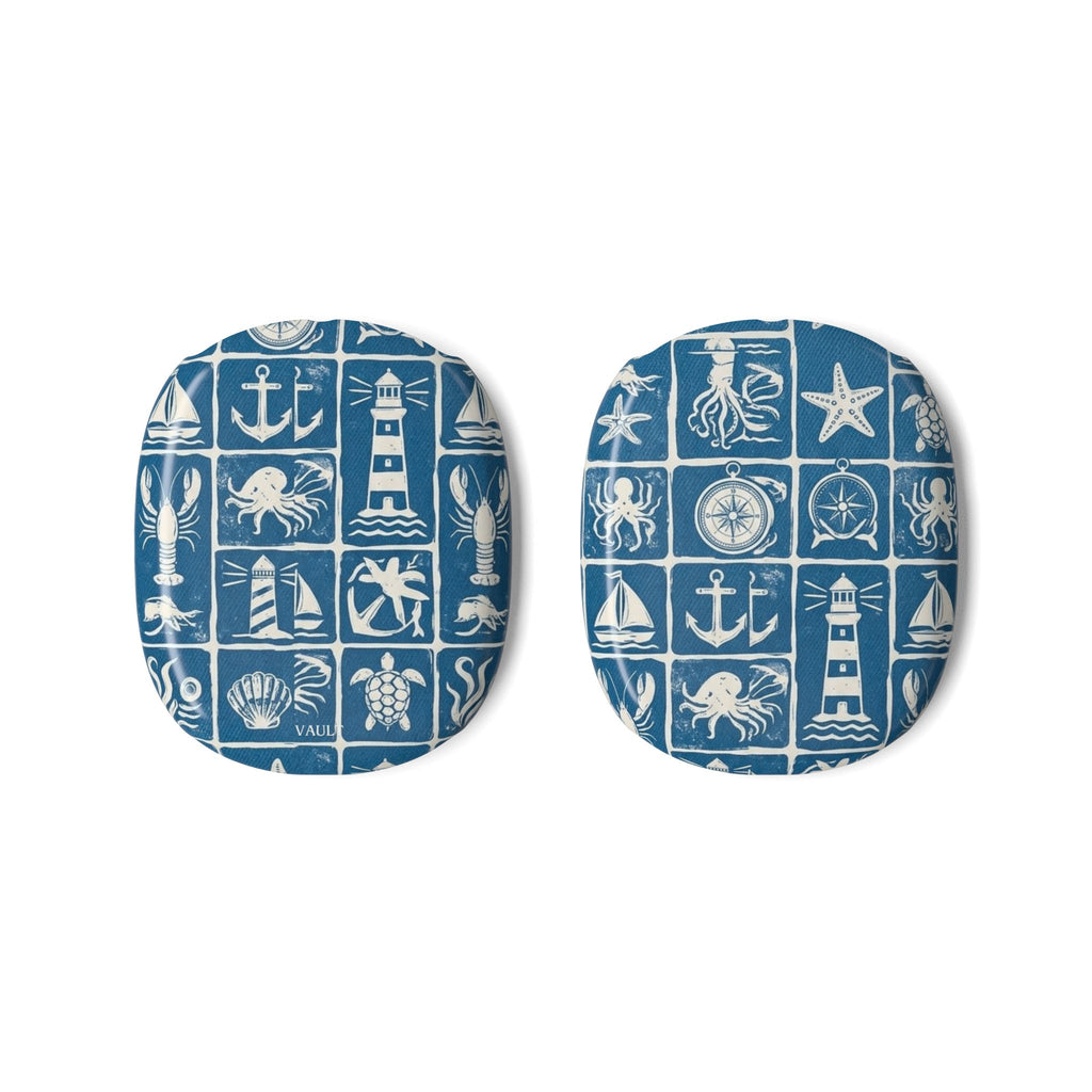 AirPod Max Case – Nautical Blue Icons Sleeve (anchors, lighthouses, shells)