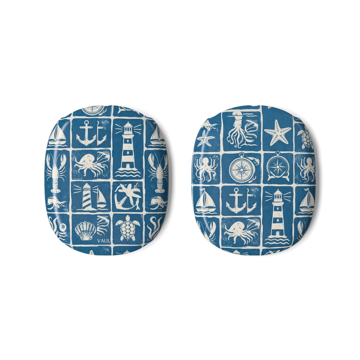 AirPod Max Case – Nautical Blue Icons Sleeve (anchors, lighthouses, shells)
