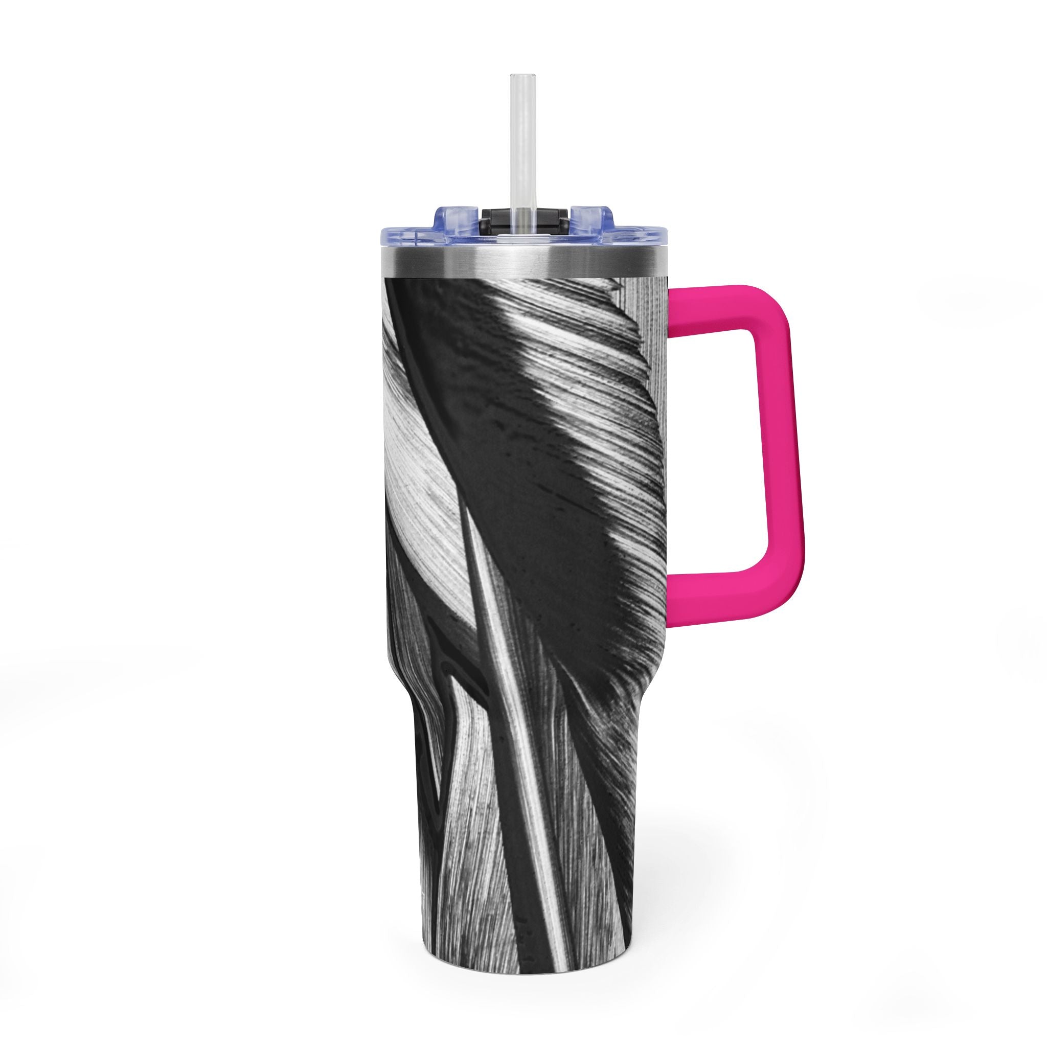 40oz Black & White Tropical Leaf Thermal Tumbler