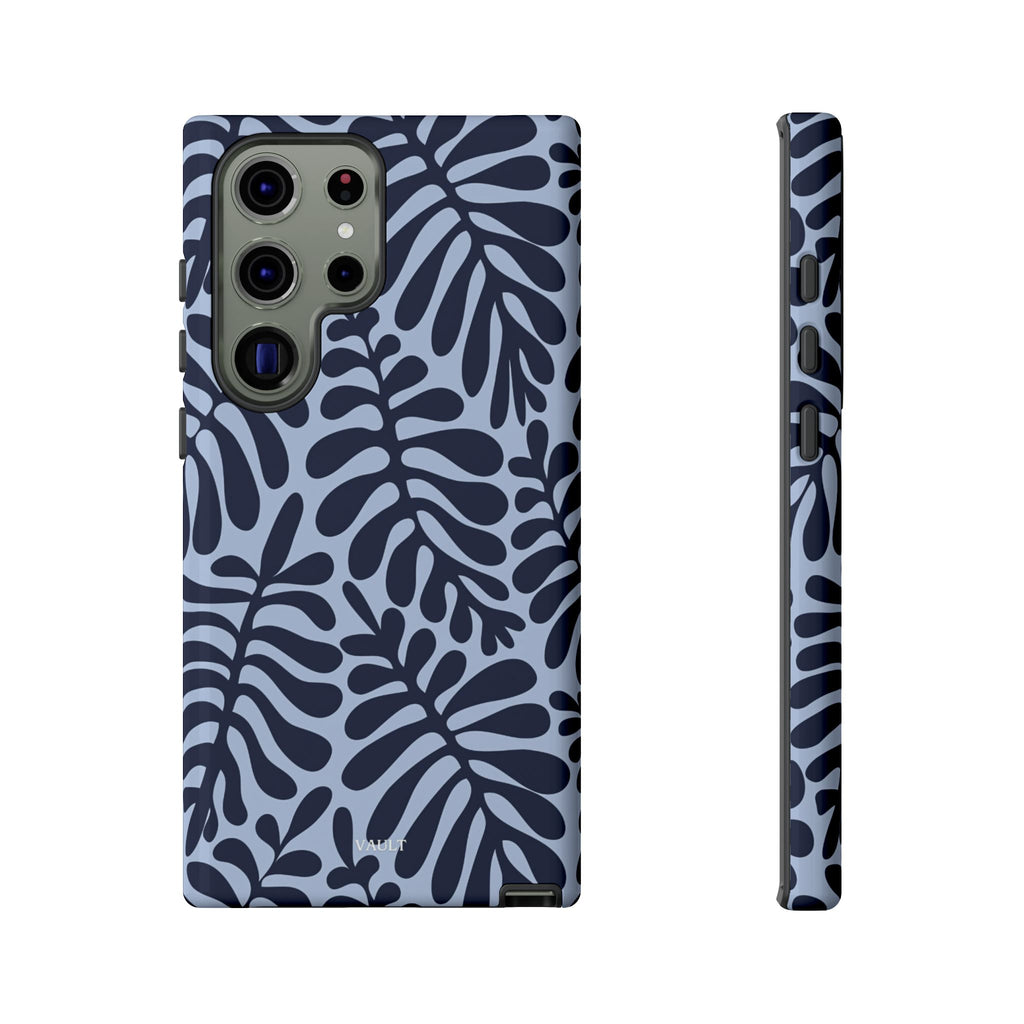 Floral Fern Tough Phone Case – Navy Blue on Light Blue, Protective Slim Cover