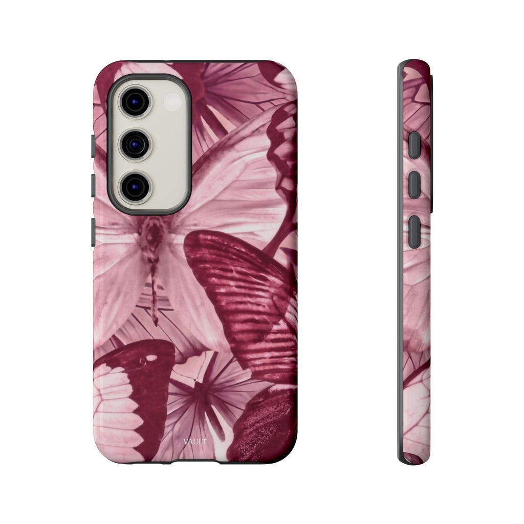 Butterfly Tough Phone Case — Vintage Pink Floral Protective Cover