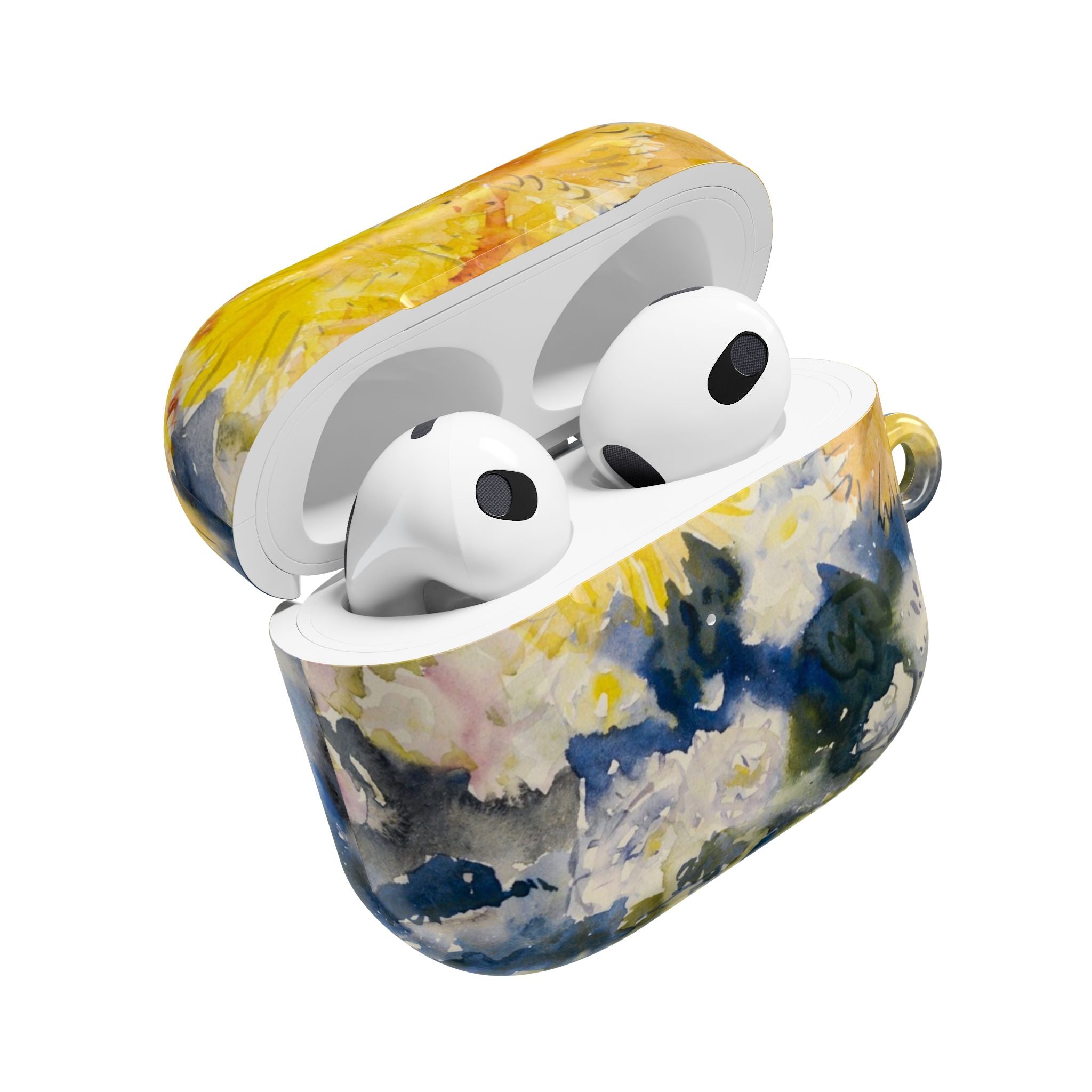 Floral Watercolor AirPod Case — Yellow Blue Sunflower Art Protective Cover