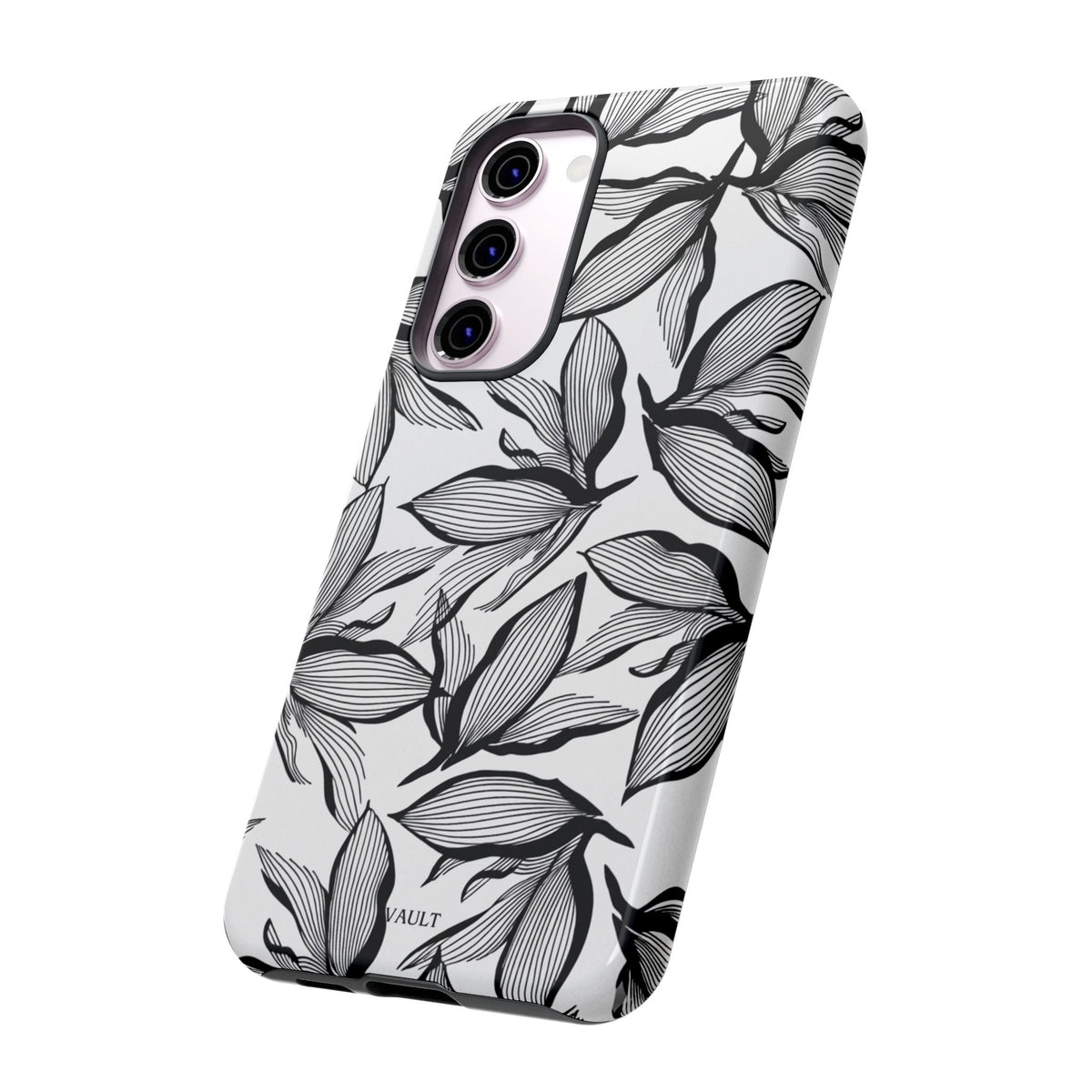 Floral Leaves Tough Phone Case – Black & White Botanical Protection
