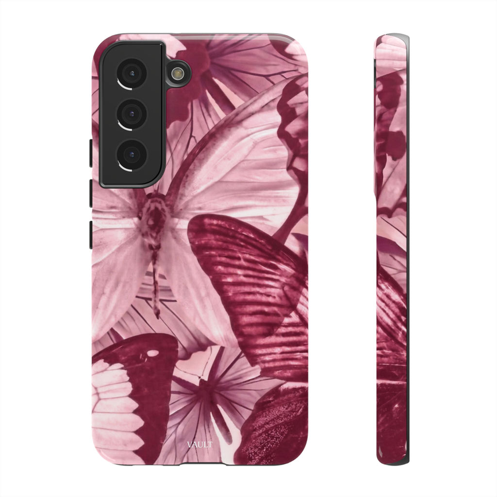 Butterfly Tough Phone Case — Vintage Pink Floral Protective Cover