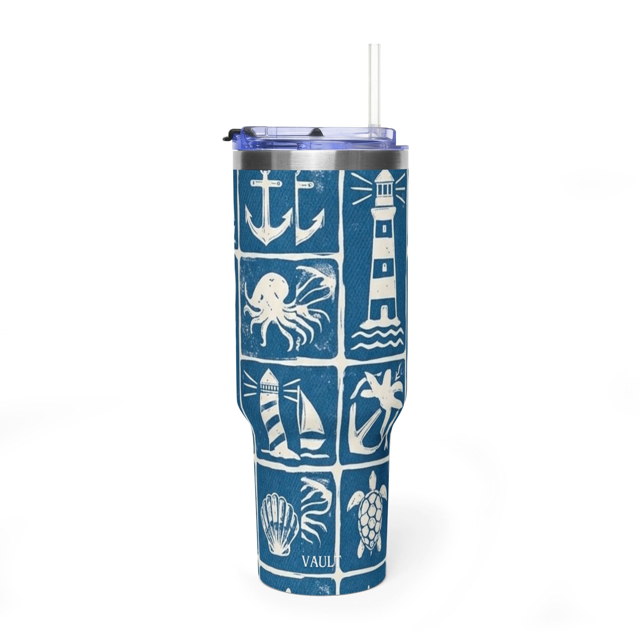 40oz Nautical Thermal Tumbler – Lighthouse, Anchor & Sea Life Travel Mug