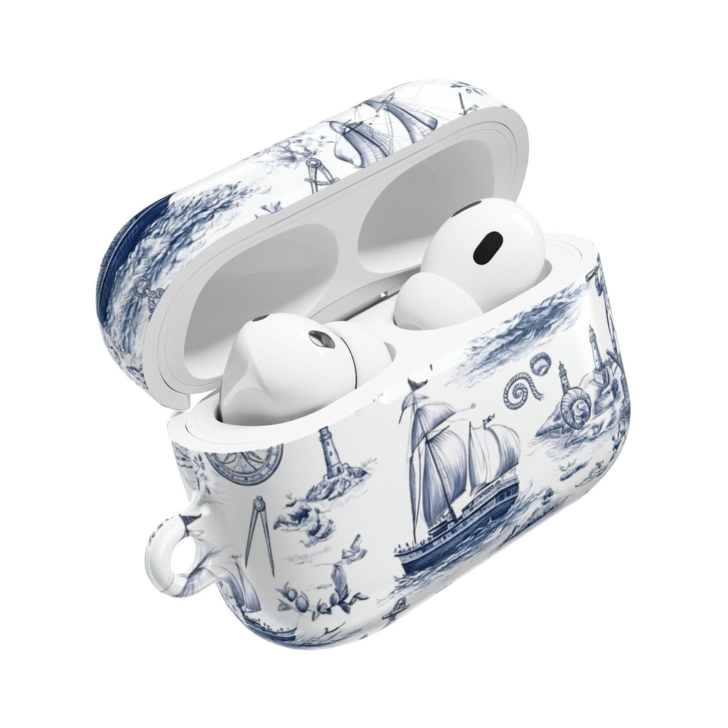 Nautical Toile AirPod Case – Blue Sailboat & Lighthouse Protective Cover