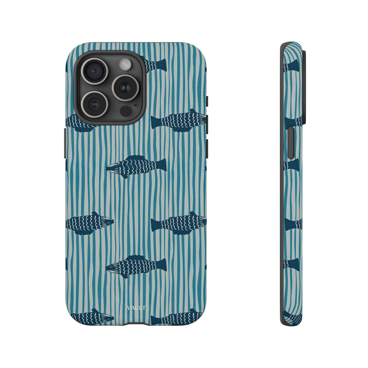 Fish Pattern Tough Phone Case — Blue Striped Ocean Design
