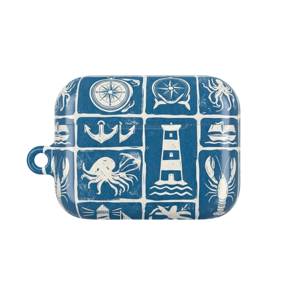 Nautical Tile AirPod Case — Coastal Lighthouse & Sea Creatures Silicone Cover