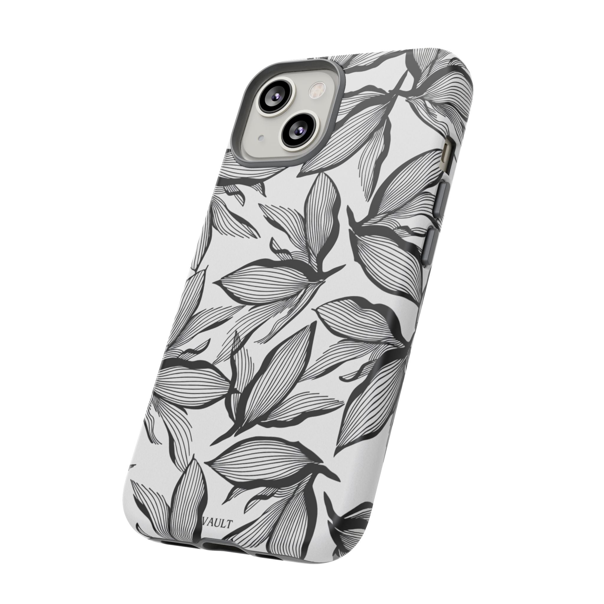 Floral Leaves Tough Phone Case – Black & White Botanical Protection
