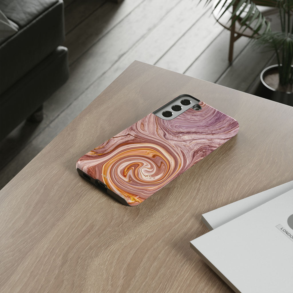 Marble Swirl Phone Case — Pink & Gold Abstract Tough Case