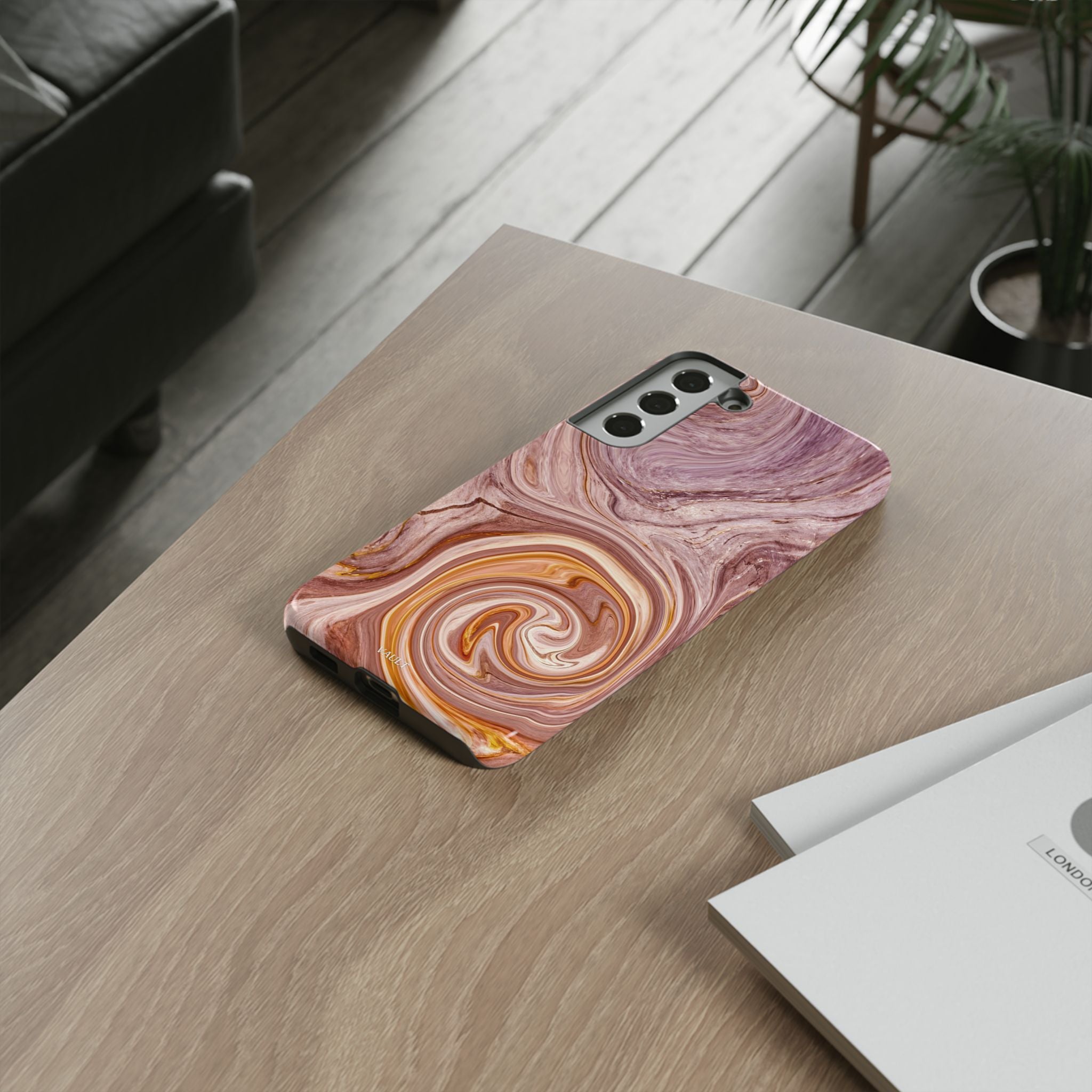 Marble Swirl Phone Case — Pink & Gold Abstract Tough Case