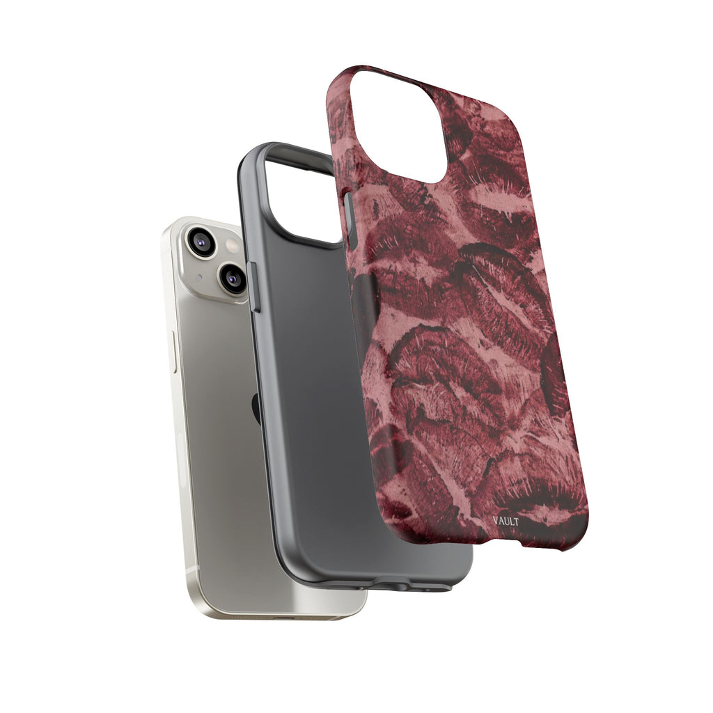 Kiss Print Phone Case – Burgundy Lip Pattern Protective Phone Cover