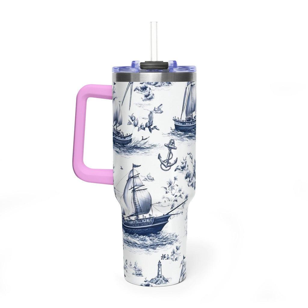 Nautical Blue Toile 40oz Thermal Tumbler