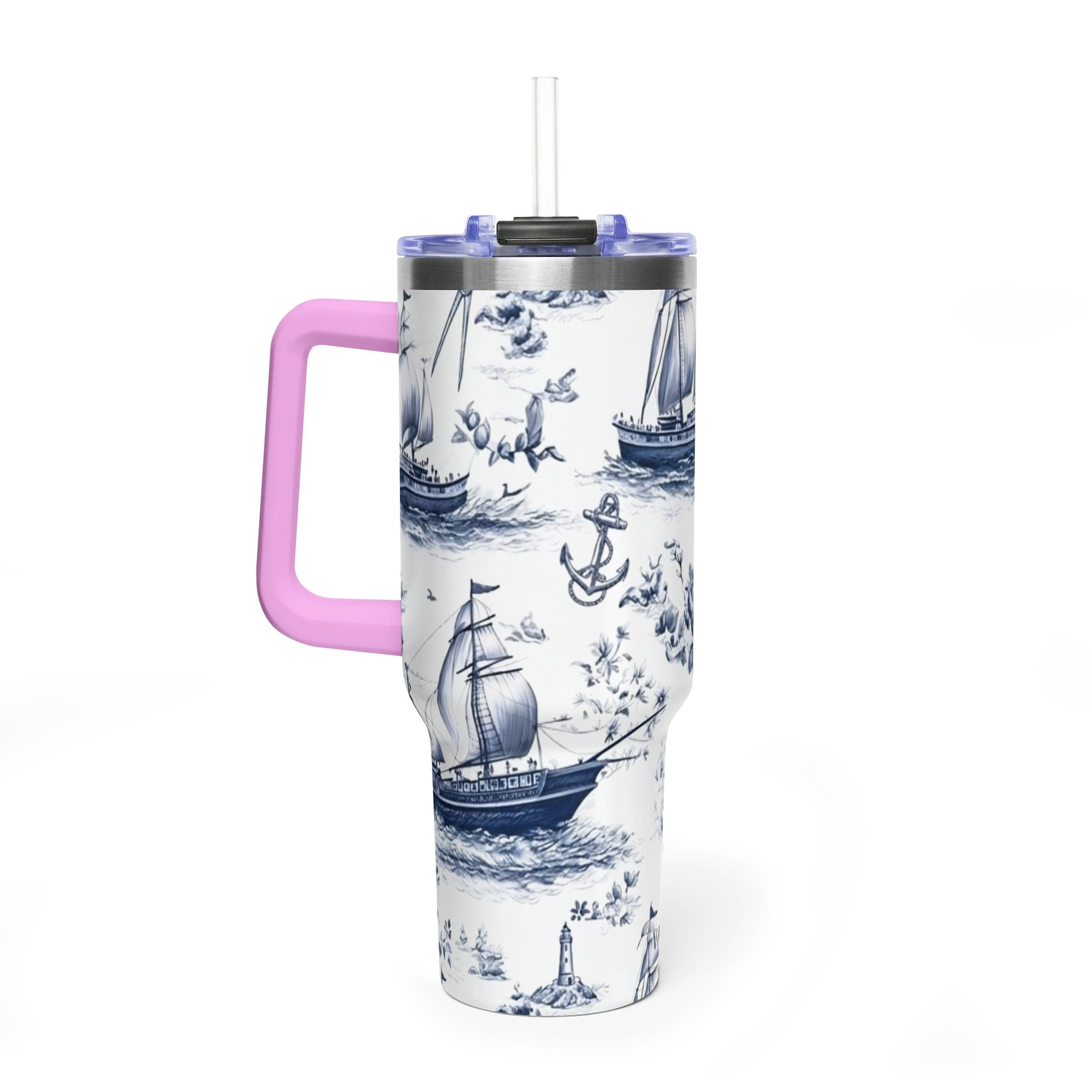 Nautical Blue Toile 40oz Thermal Tumbler