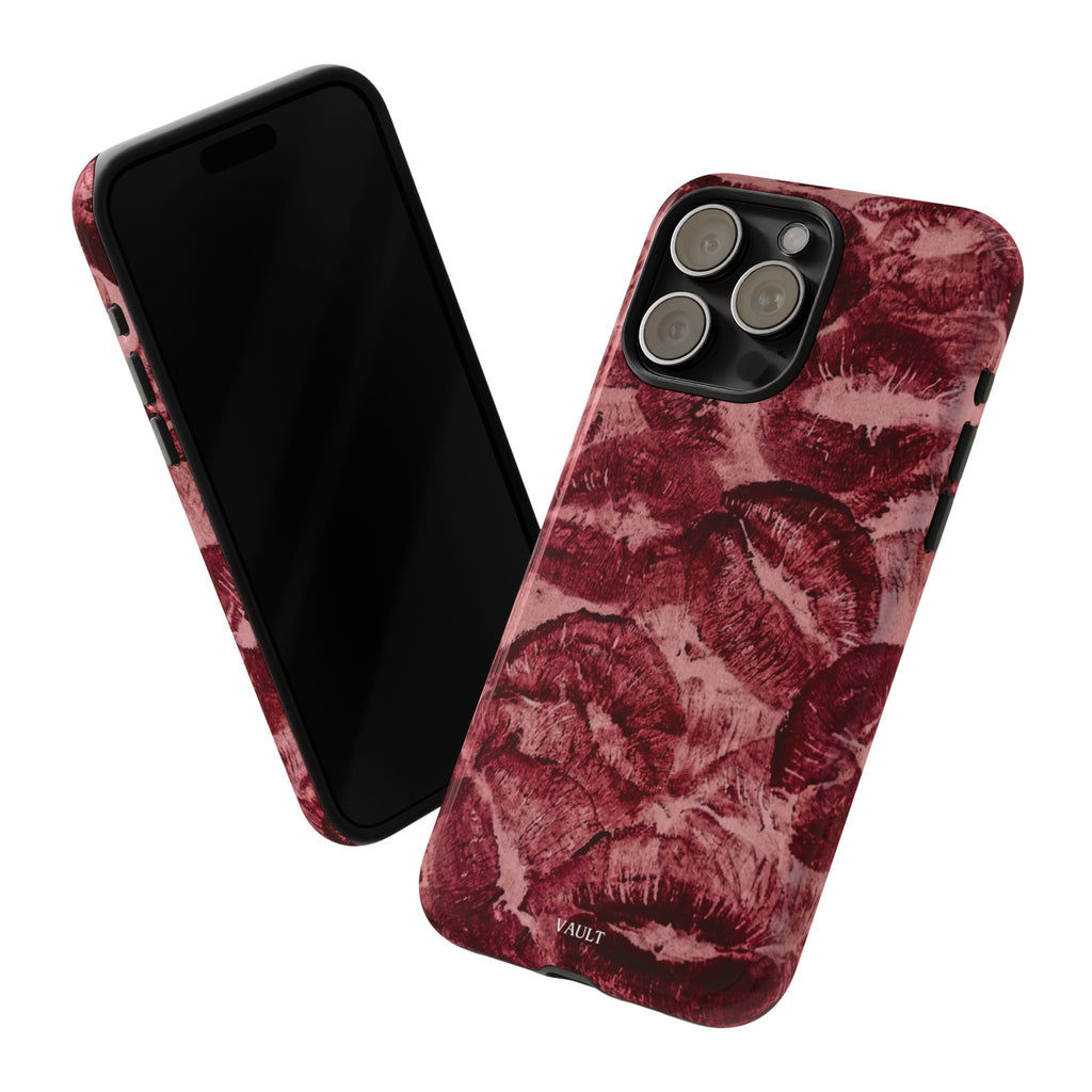 Kiss Print Phone Case – Burgundy Lip Pattern Protective Phone Cover
