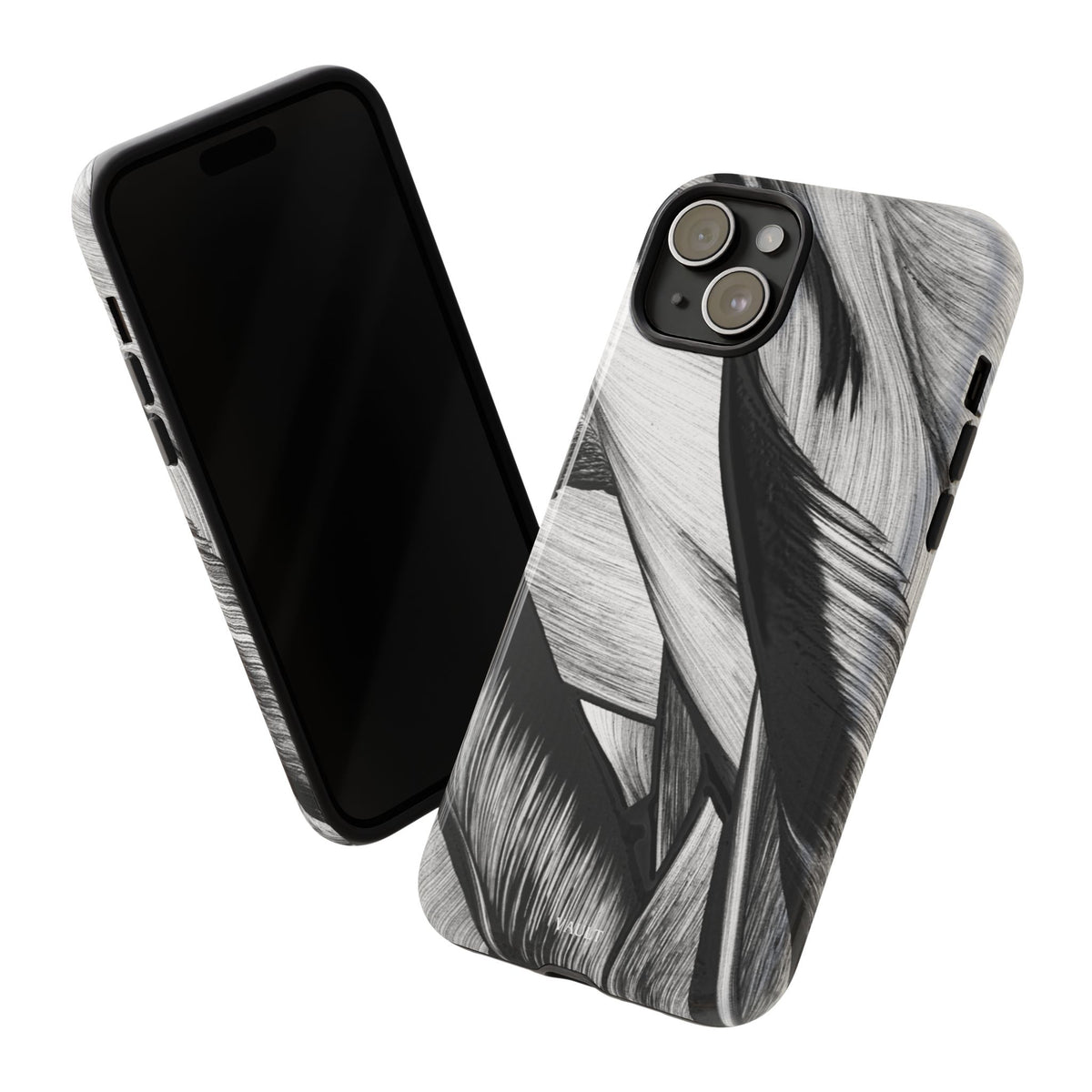 Monochrome Tropical Leaf Tough Phone Case — Black & White Botanical Protective Cover
