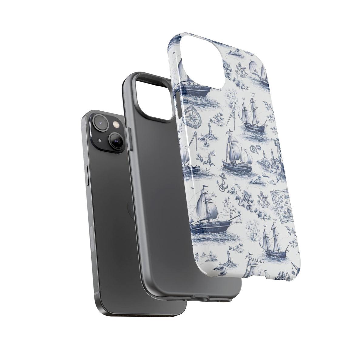 Nautical Vintage Ship Tough Phone Case — Blue Toile Sailboat Pattern