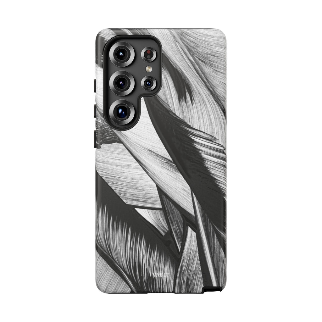 Monochrome Tropical Leaf Tough Phone Case — Black & White Botanical Protective Cover