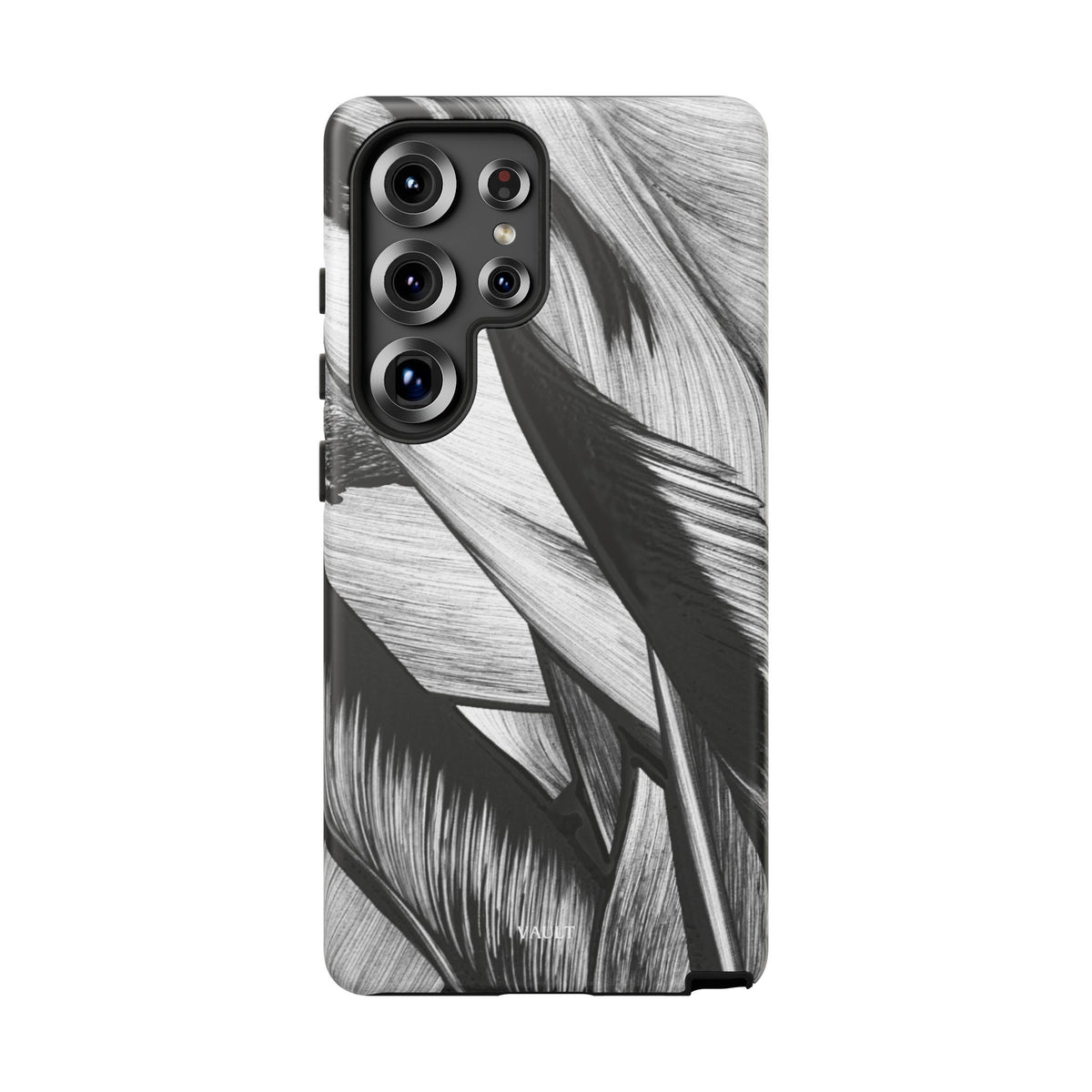 Monochrome Tropical Leaf Tough Phone Case — Black & White Botanical Protective Cover