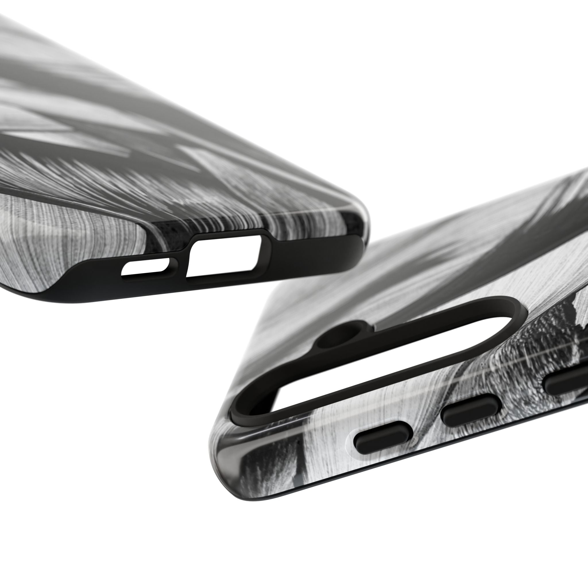 Monochrome Tropical Leaf Tough Phone Case — Black & White Botanical Protective Cover