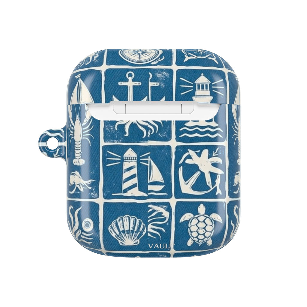 Nautical Tile AirPod Case — Coastal Lighthouse & Sea Creatures Silicone Cover