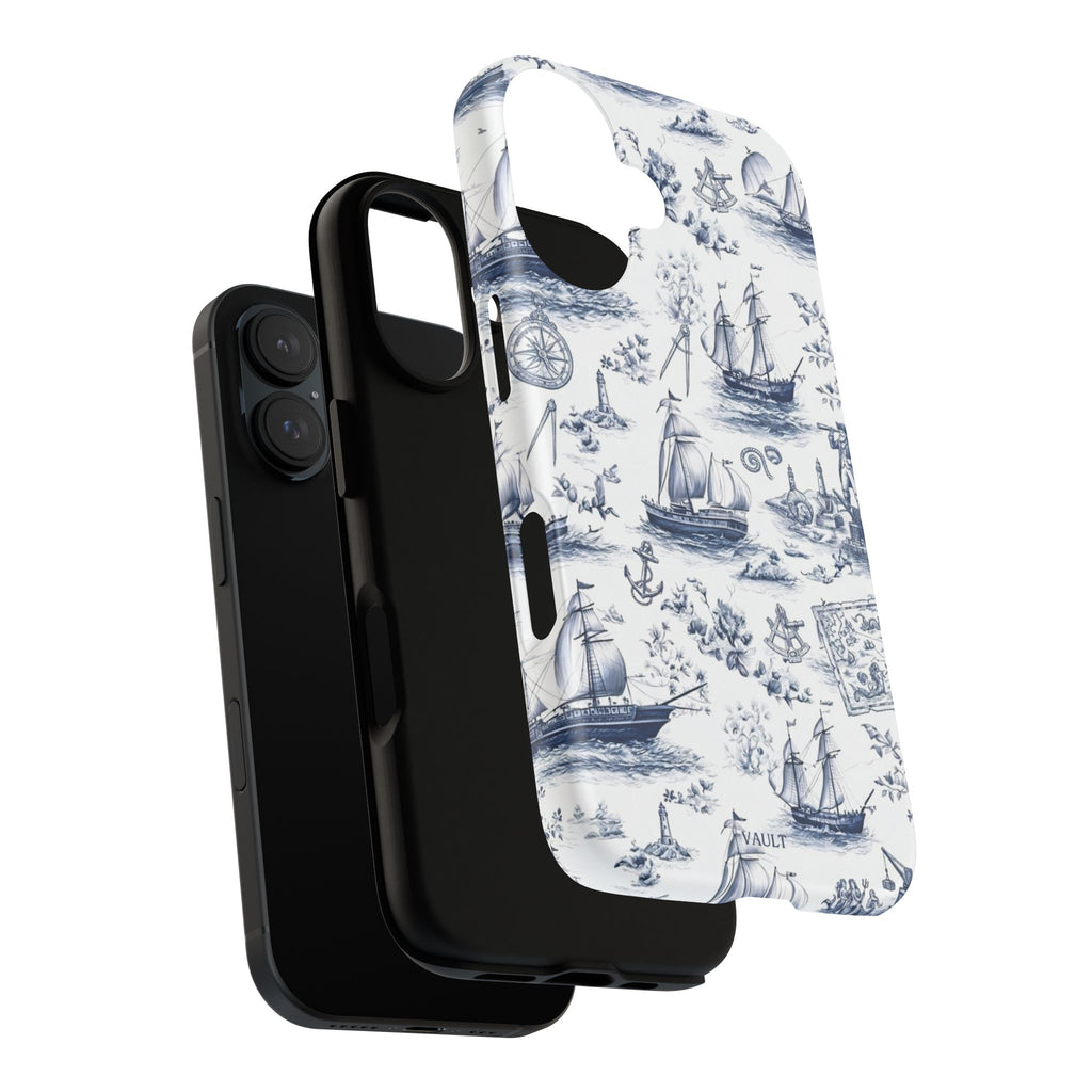 Nautical Vintage Ship Tough Phone Case — Blue Toile Sailboat Pattern
