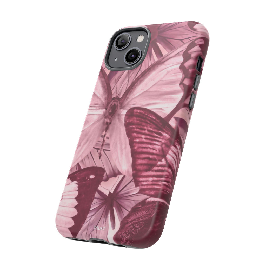 Butterfly Tough Phone Case — Vintage Pink Floral Protective Cover