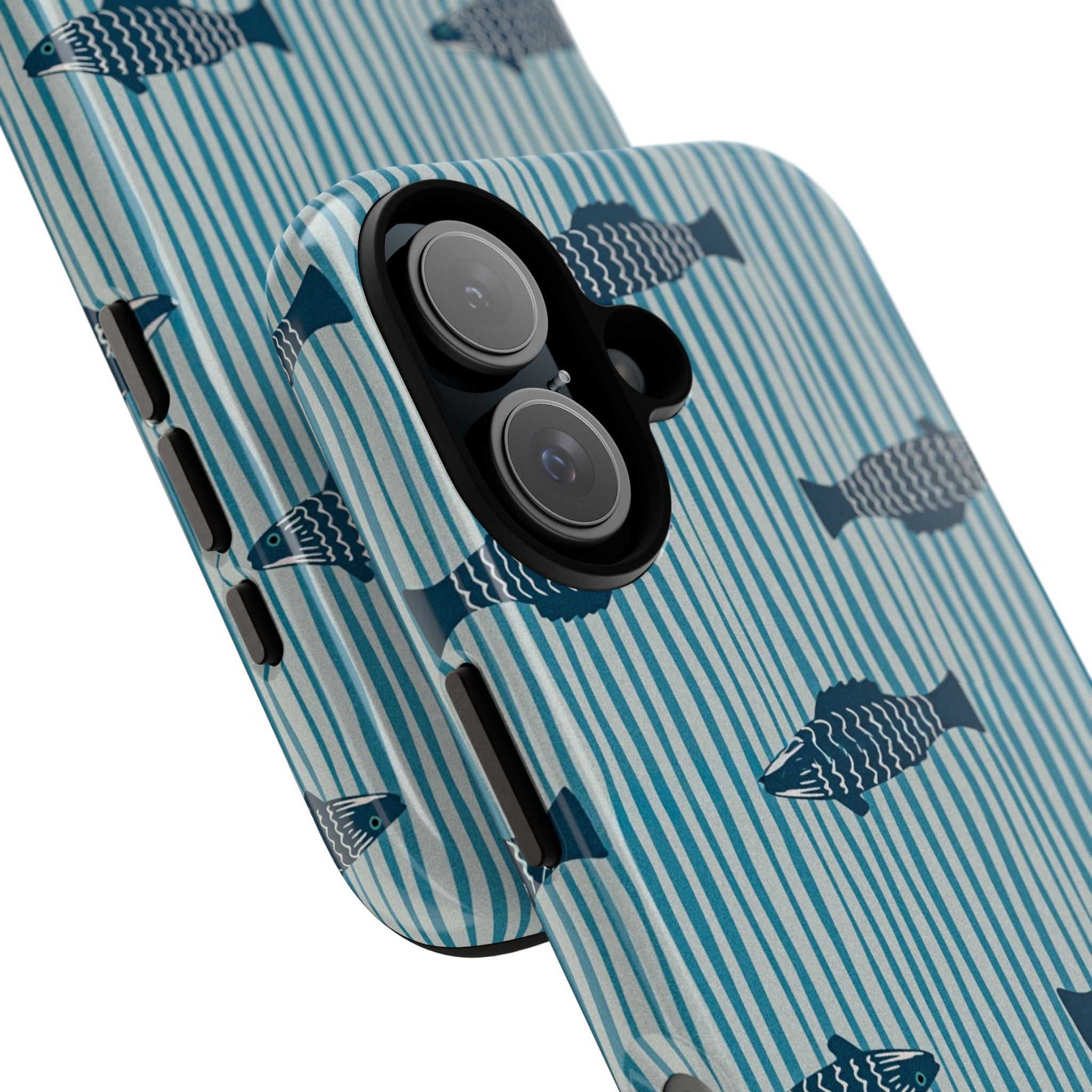 Fish Pattern Tough Phone Case — Blue Striped Ocean Design