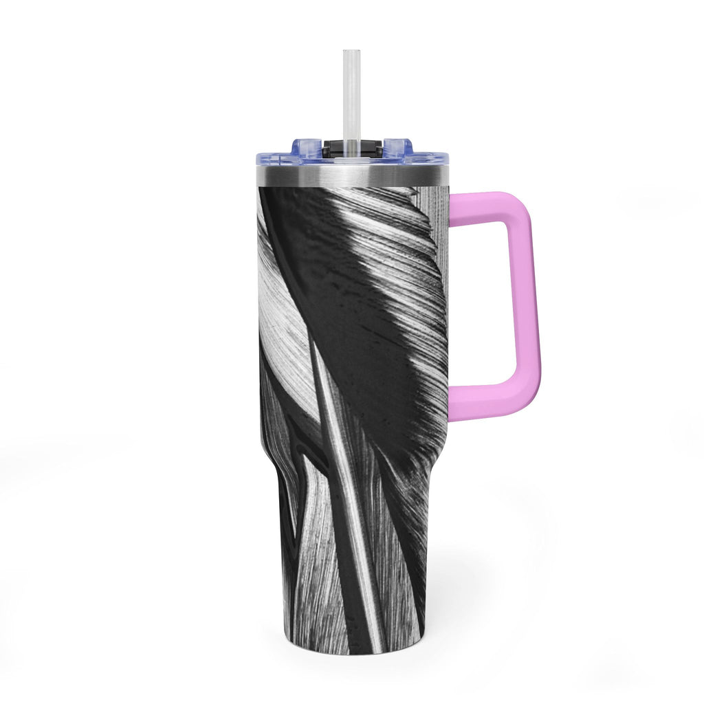 40oz Black & White Tropical Leaf Thermal Tumbler