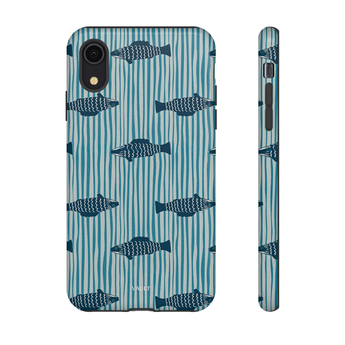 Fish Pattern Tough Phone Case — Blue Striped Ocean Design