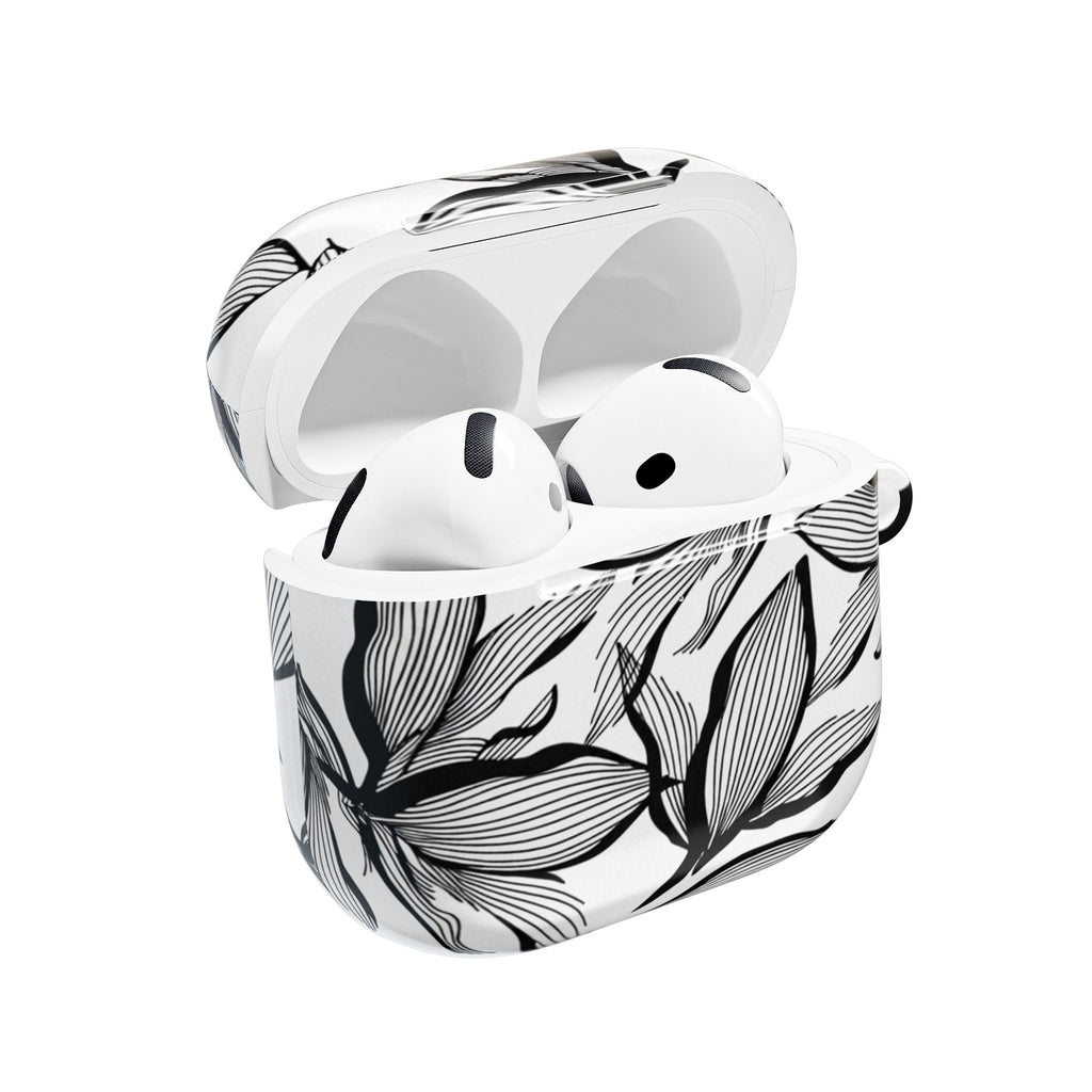Floral Monochrome AirPod Case — Black & White Leaf Pattern