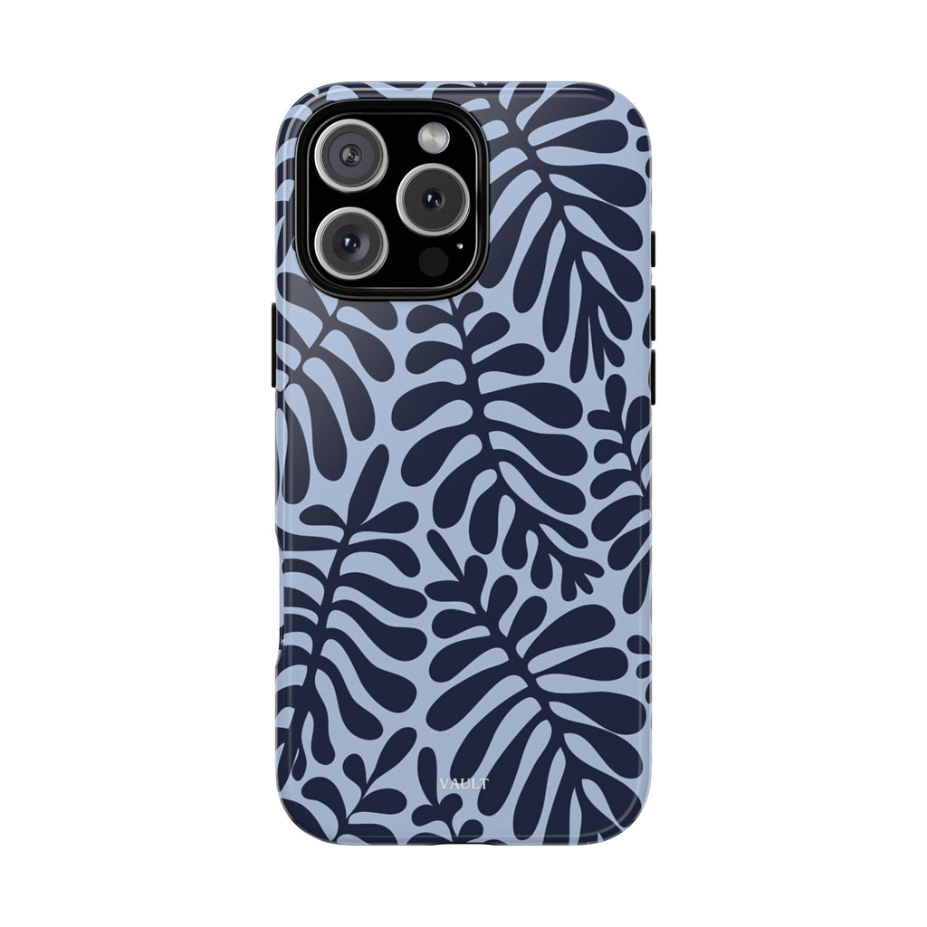 Floral Fern Tough Phone Case – Navy Blue on Light Blue, Protective Slim Cover