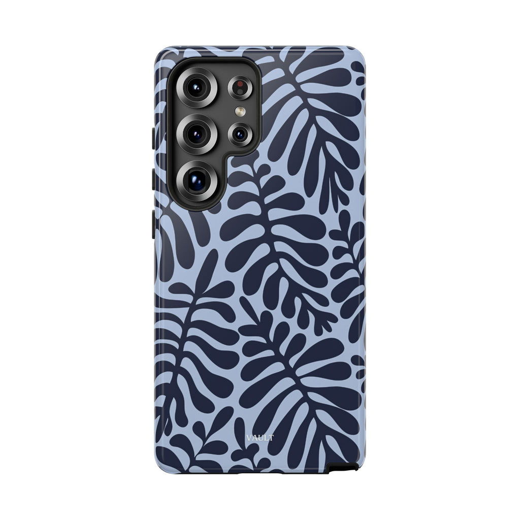 Floral Fern Tough Phone Case – Navy Blue on Light Blue, Protective Slim Cover