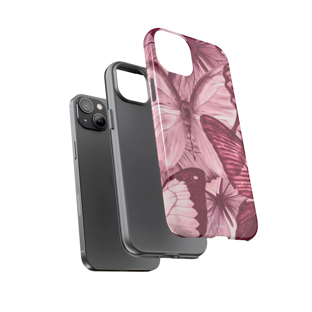 Butterfly Tough Phone Case — Vintage Pink Floral Protective Cover