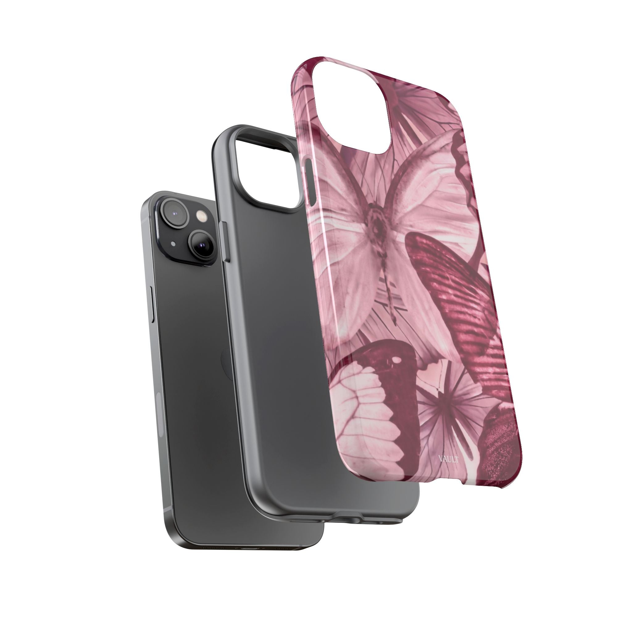 Butterfly Tough Phone Case — Vintage Pink Floral Protective Cover