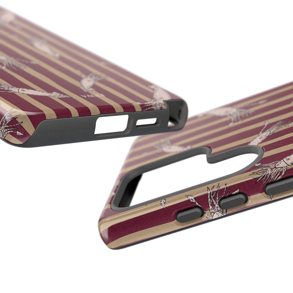 Phone Case - Vintage Shrimp Pattern on Burgundy Stripes