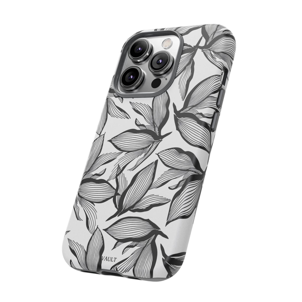 Floral Leaves Tough Phone Case – Black & White Botanical Protection