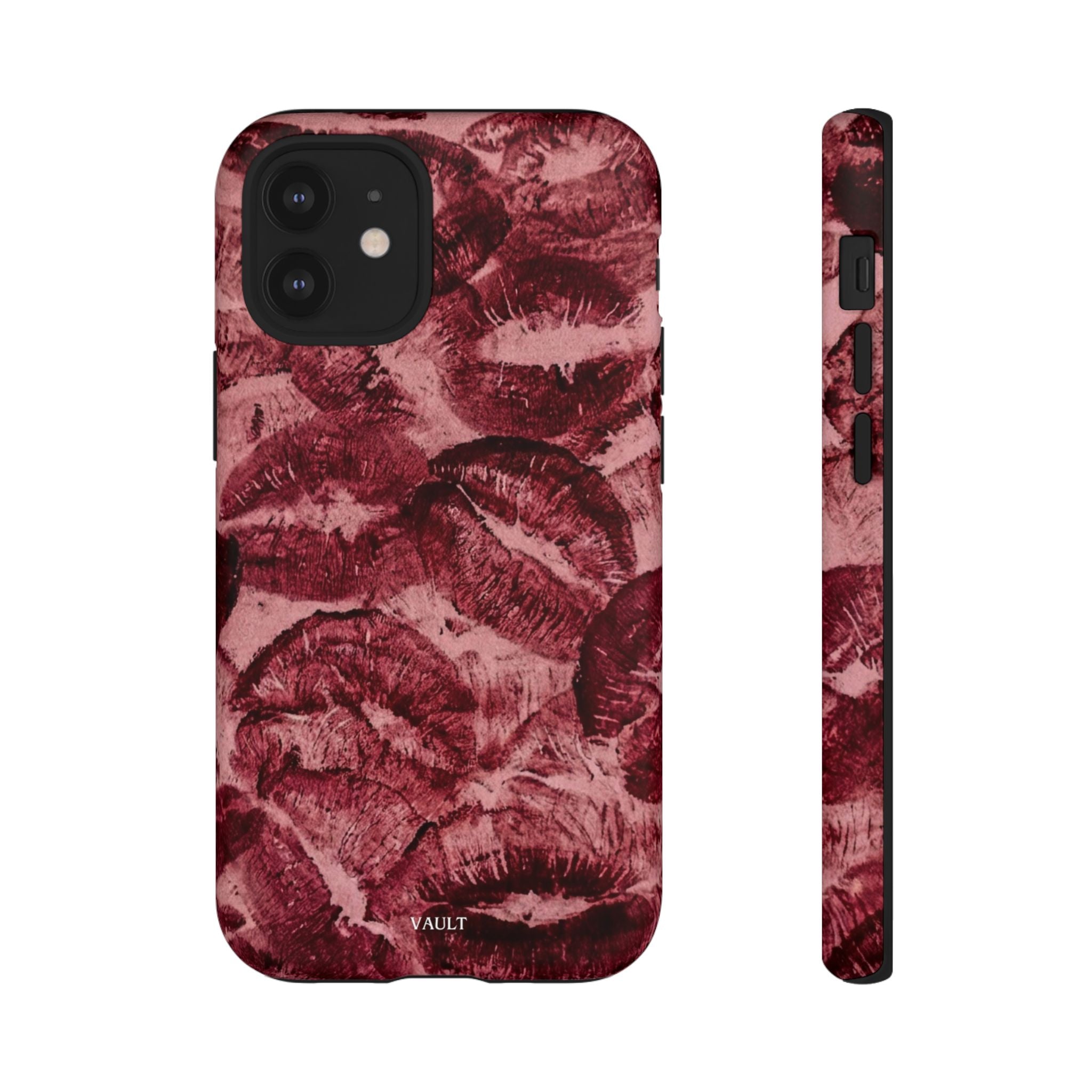 Kiss Print Phone Case – Burgundy Lip Pattern Protective Phone Cover