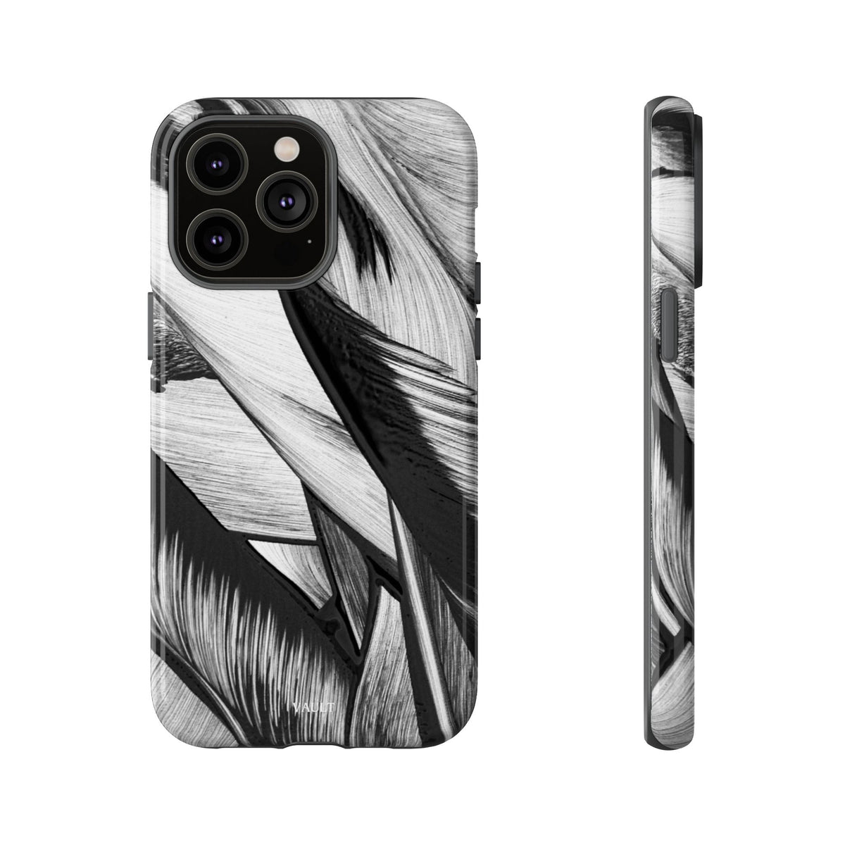 Monochrome Tropical Leaf Tough Phone Case — Black & White Botanical Protective Cover