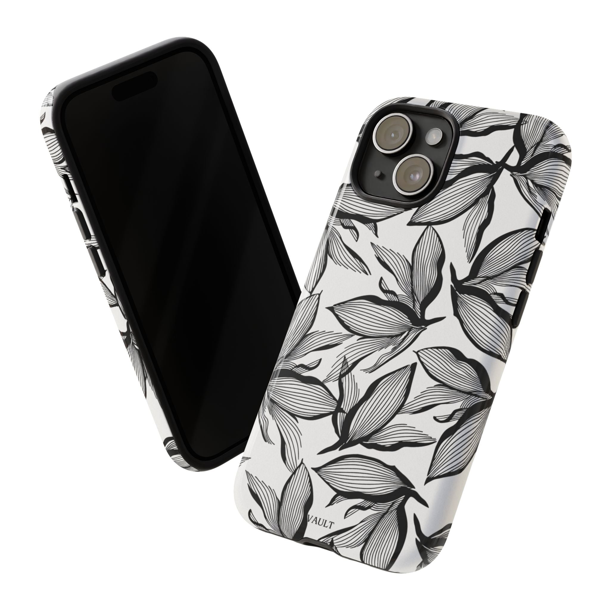 Floral Leaves Tough Phone Case – Black & White Botanical Protection