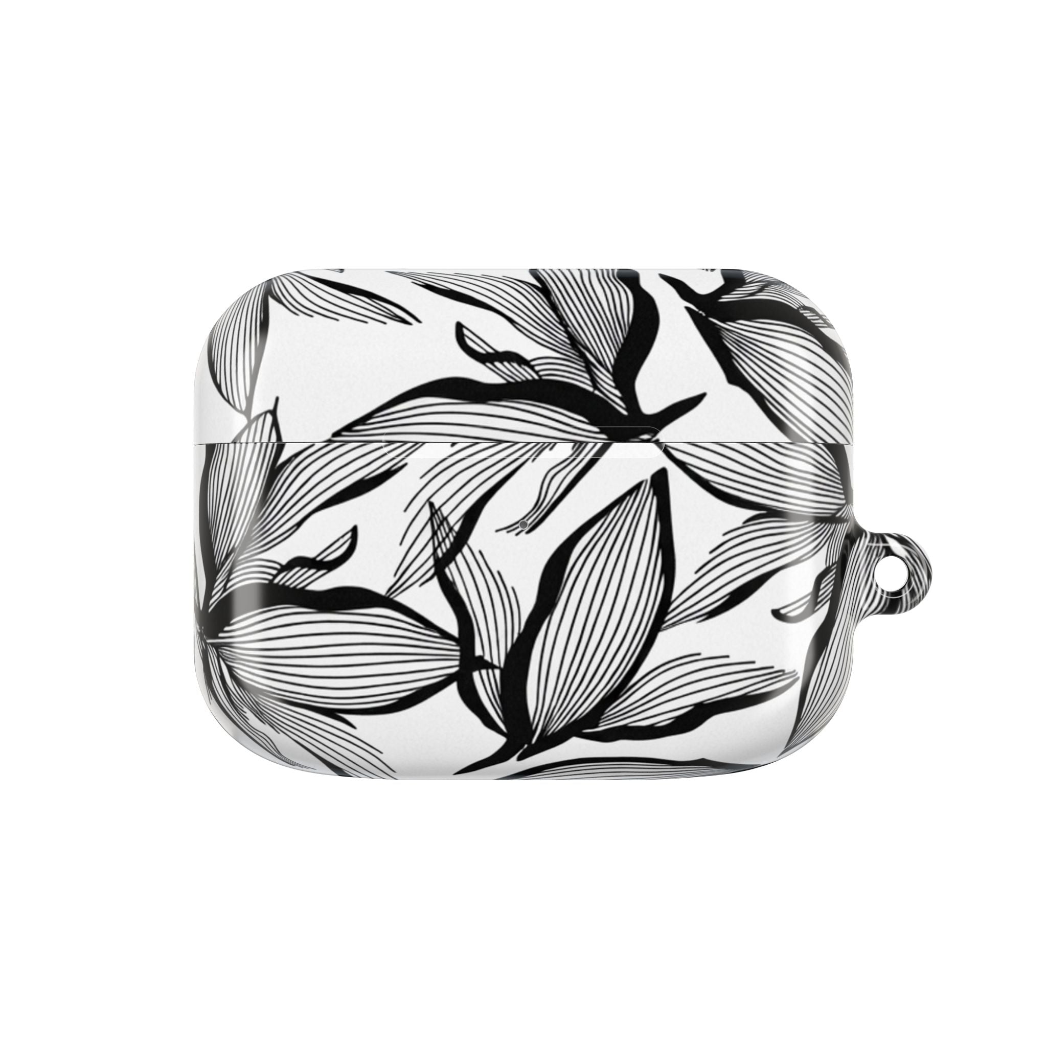 Floral Monochrome AirPod Case — Black & White Leaf Pattern