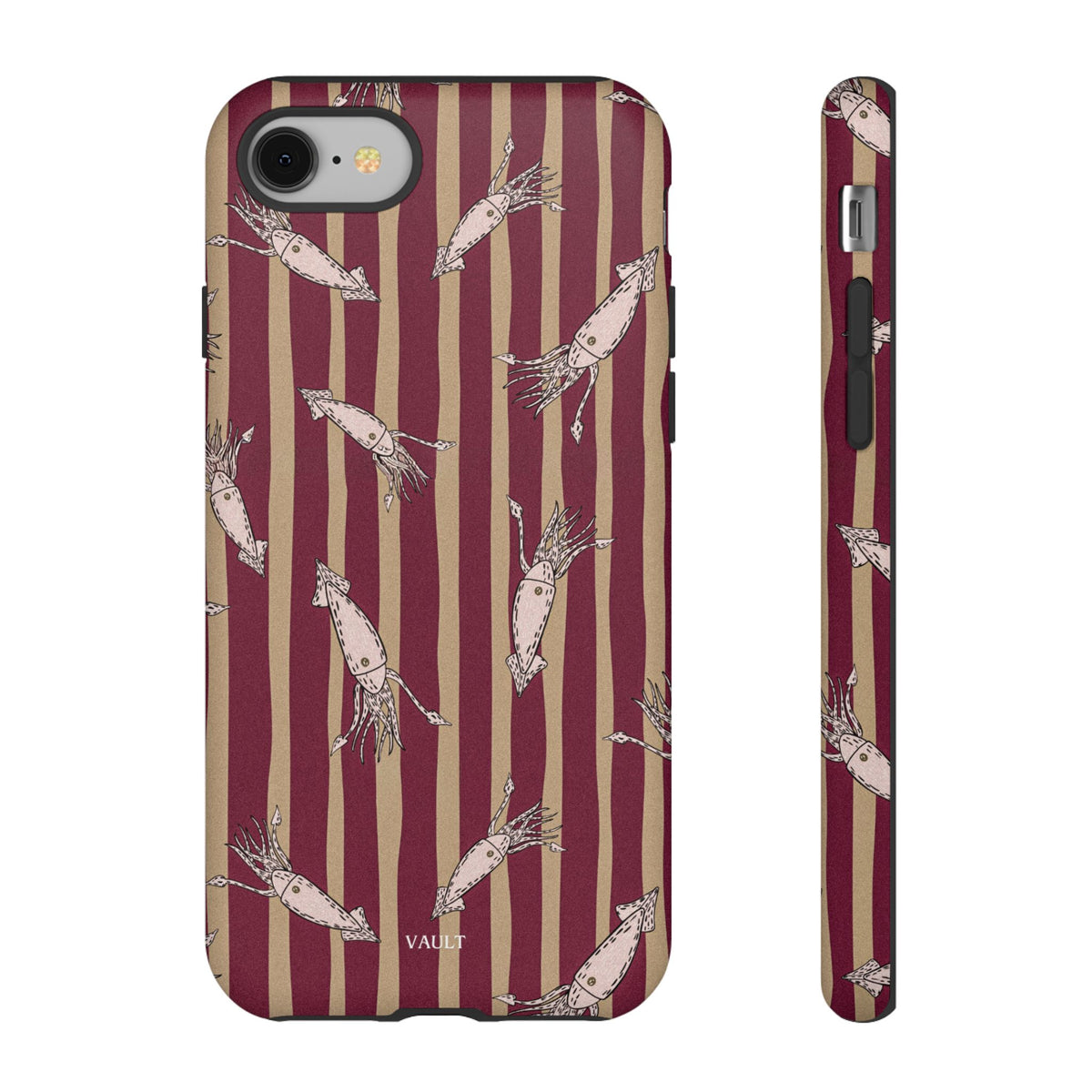 Phone Case - Vintage Shrimp Pattern on Burgundy Stripes