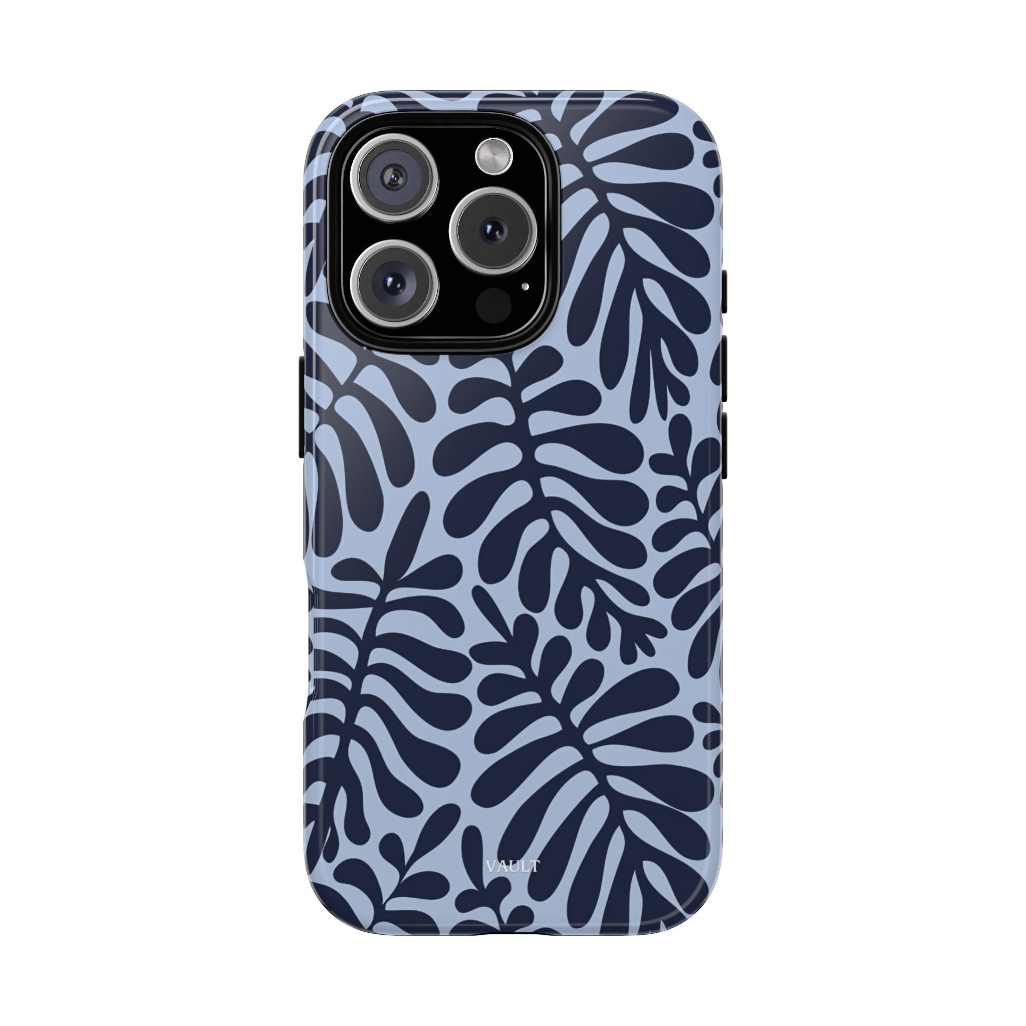 Floral Fern Tough Phone Case – Navy Blue on Light Blue, Protective Slim Cover