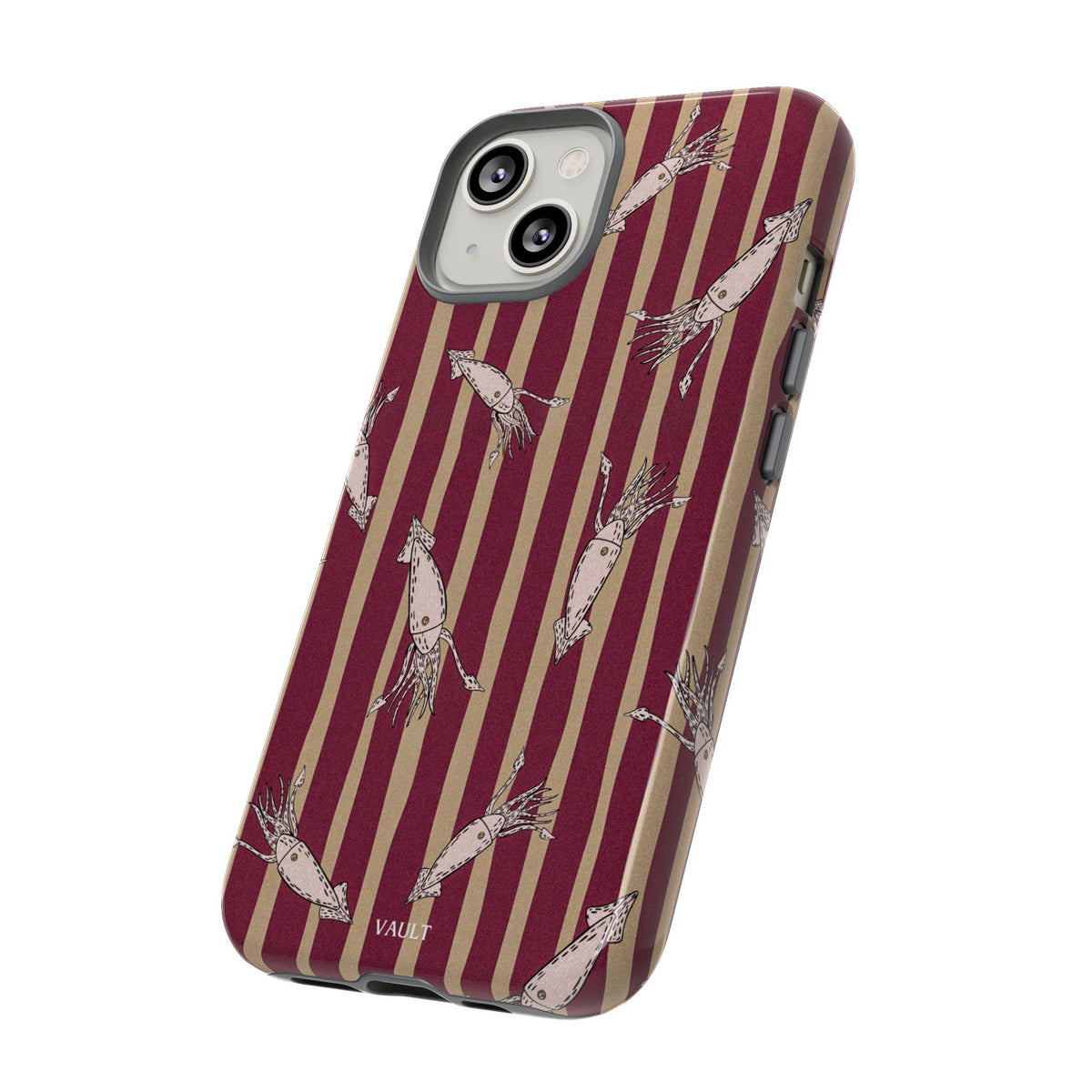 Phone Case - Vintage Shrimp Pattern on Burgundy Stripes
